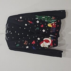 Christmas Sweater Ho Ho  santa Tree Decor green red Black  Unique Size L